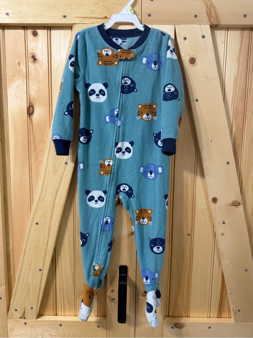 Carter's Teal Animal Face Fleece Footed One-Piece